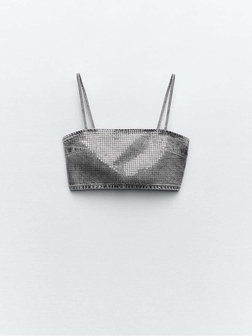 TRF Denim Crop Foil Sequin Top